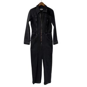 Etica Jumpsuit Black Denim Large Ethically Made Zip Coveralls